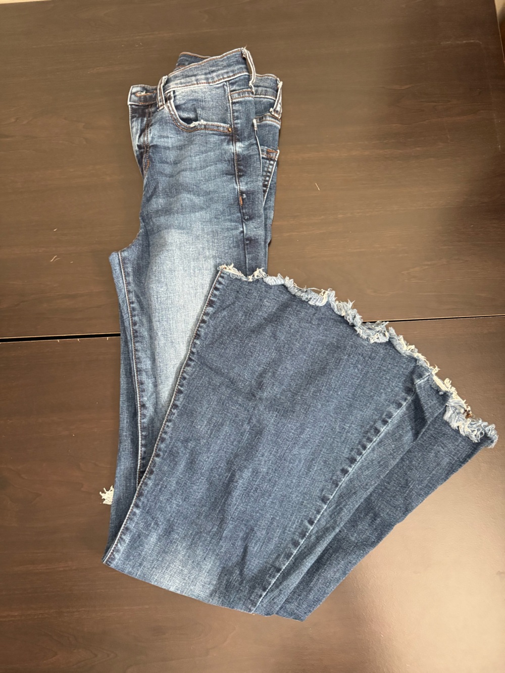 Sneak Peek Dark & Medium Blue Wide-Leg Jeans with Raw Frayed Hem
